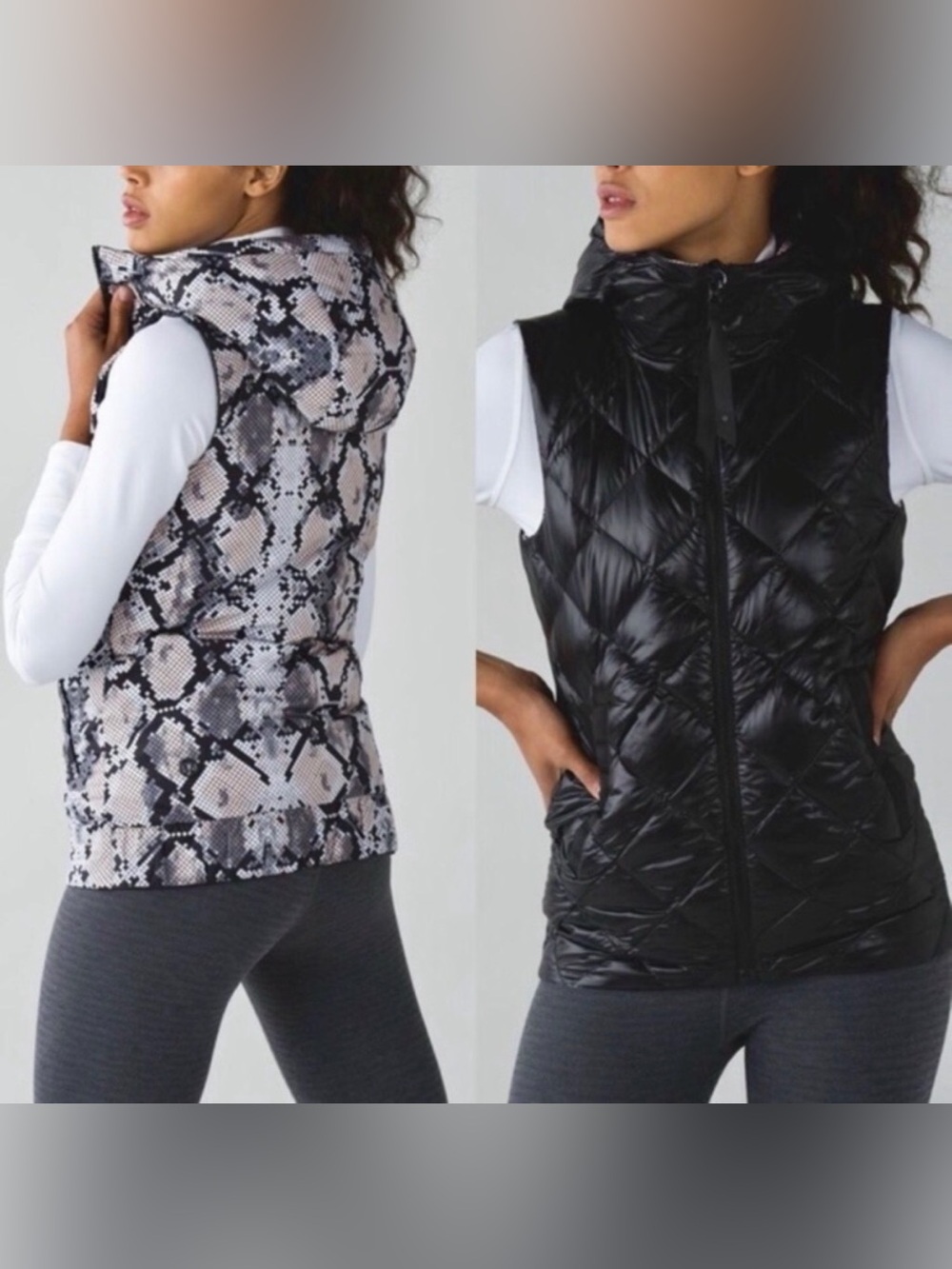 EUC Lululemon The Fluffiest Reversible Down Puffer Vest Black Ziggy Snake Size 2